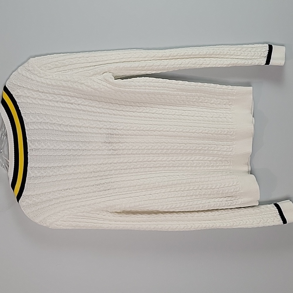 Ralph Lauren Cotton Varsity V-neck Cable Knit Sweater Embroidered Crest Logo XL - Picture 5 of 8